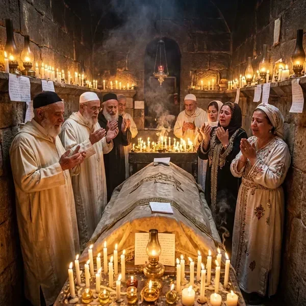 עולי רגל יהודים בתפילה ליד הציון הקדוש